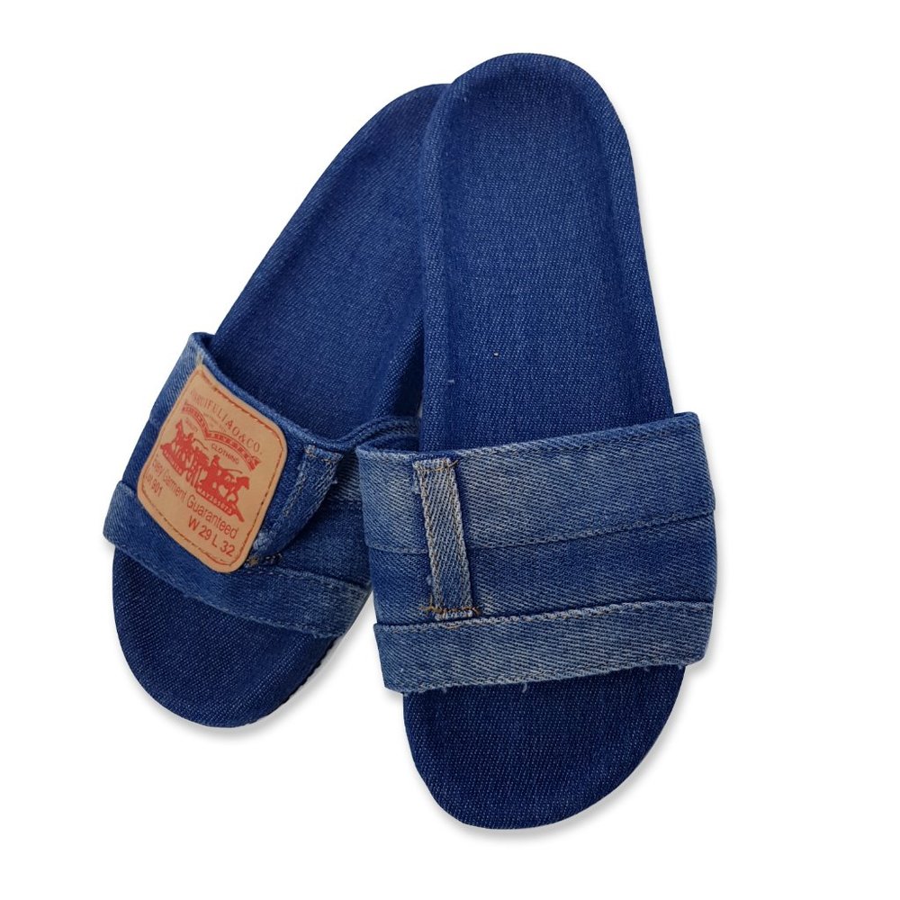 Women Indigo Blue Denim Open-toe Slide Sandals